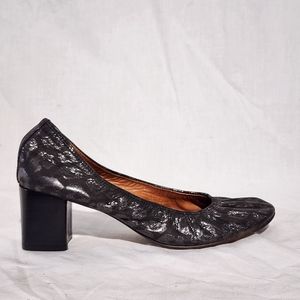 Vintage LANVIN Metallic Animal Printed Leather Block-Heeled Pumps, size 36